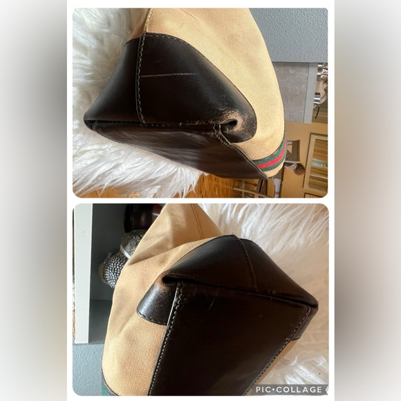 GUCCI Web Sherry Line Tote Bag Canvas Leather Purse- 💎Authenticated 💎 - Picture 13 of 16